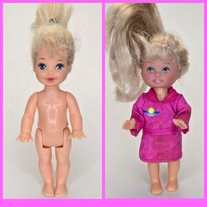 2 Vintage Kelly Dolls Barbies Sister 4 Inch Dolls Blonde Hair Blue Eyes Set Of 2